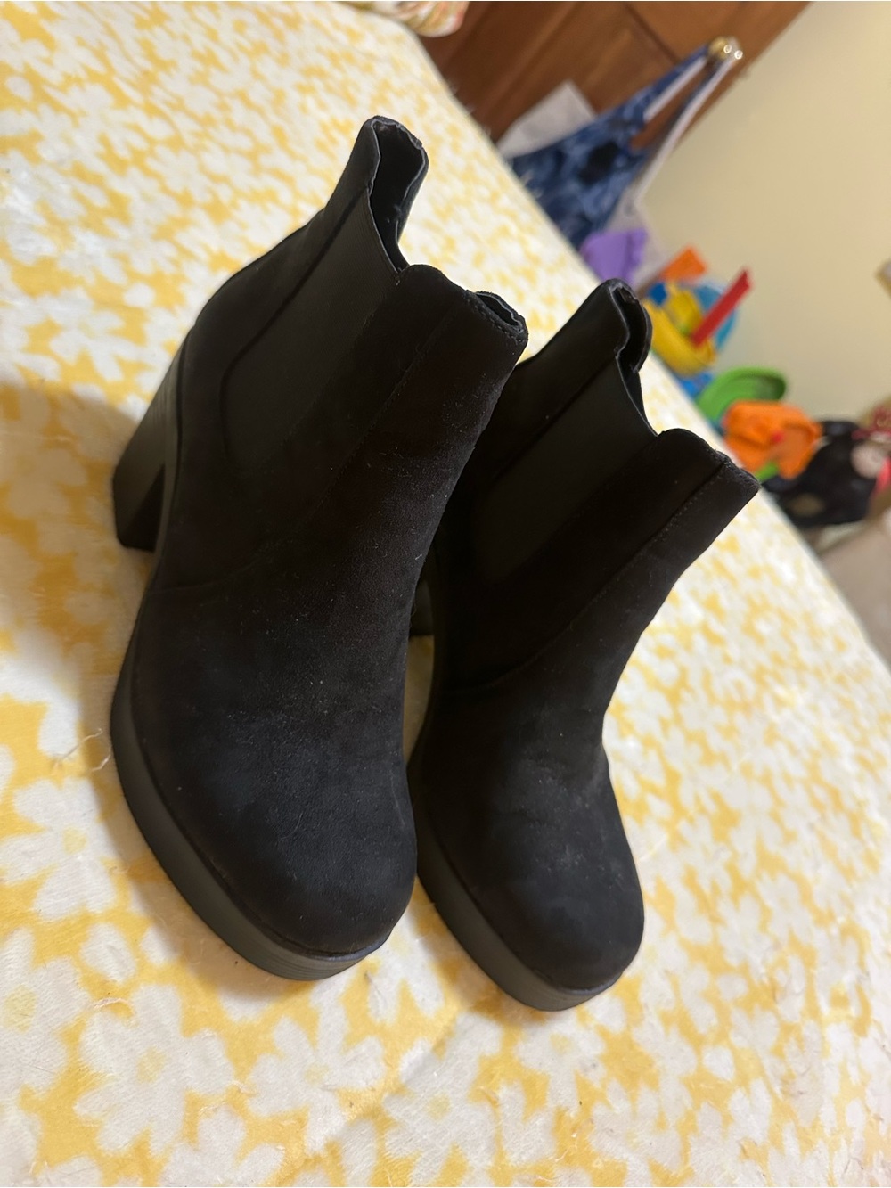 Women's Black Suede Platform Ankle Boots 7